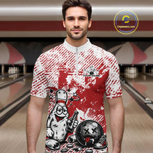 Load image into Gallery viewer, Red Custom Funny Drunk Bowling Ball And Pin Bowling Beer Men Quarter-Zip Shirt, Bowler Jersey IPHW11237