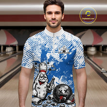 Load image into Gallery viewer, Blue Custom Funny Drunk Bowling Ball And Pin Bowling Beer Men Quarter-Zip Shirt, Bowler Jersey IPHW11238