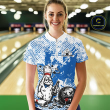 Load image into Gallery viewer, Blue Custom Funny Drunk Bowling Ball And Pin Bowling Beer Women Quarter-Zip Shirt IPHW11238
