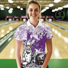 Load image into Gallery viewer, Purple Custom Funny Drunk Bowling Ball And Pin Bowling Beer Women Polo Shirt, Bowler Jersey IPHW11241