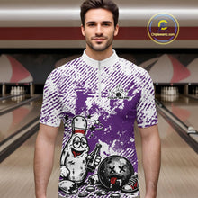 Load image into Gallery viewer, Purple Custom Funny Drunk Bowling Ball And Pin Bowling Beer Men Quarter-Zip Shirt, Bowler Jersey IPHW11241