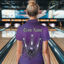 Load image into Gallery viewer, Custom Purple Y2K Gothic Cross Bowling Women Polo Shirt, Faith Bowling Jerseys IPHW11416