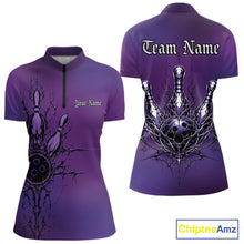 Load image into Gallery viewer, Purple sports shirt with black graphic design and customizable text on a white background