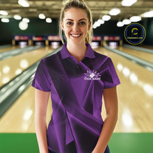 Load image into Gallery viewer, Custom Purple Fragmental Pattern Background Women Bowling Team Polo Shirt, Bowling Jerseys IPHW11430