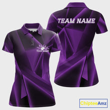 Load image into Gallery viewer, Custom Purple Fragmental Pattern Background Women Bowling Team Polo Shirt, Bowling Jerseys IPHW11430