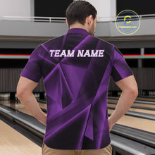 Load image into Gallery viewer, Person wearing a purple bowling shirt with 'TEAM NAME' on the back, standing in a bowling alley.