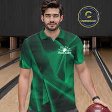Load image into Gallery viewer, Custom Green Fragmental Pattern Background Men Bowling Team Polo Shirt, Bowling Jerseys IPHW11432
