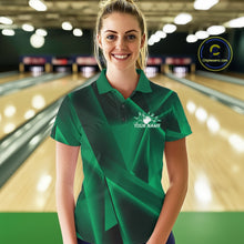 Load image into Gallery viewer, Custom Green Fragmental Pattern Background Women Bowling Team Polo Shirt, Bowling Jerseys IPHW11432