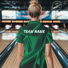 Load image into Gallery viewer, Custom Green Fragmental Pattern Background Women Bowling Team Polo Shirt, Bowling Jerseys IPHW11432