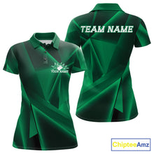 Load image into Gallery viewer, Custom Green Fragmental Pattern Background Women Bowling Team Polo Shirt, Bowling Jerseys IPHW11432