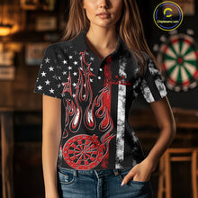Load image into Gallery viewer, Custom Red Thin Line US Flag Patriotic Flame Dartboard Dart Women Polo Shirt, Dart Jersey IPHW9639