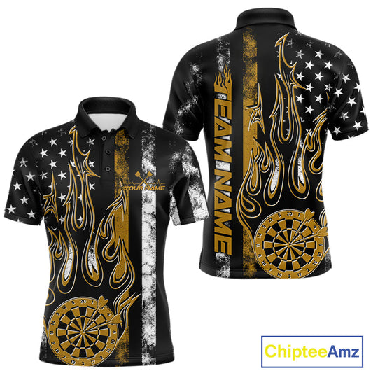 Custom Yellow Thin Line US Flag Patriotic Flame Dartboard Dart Men Polo Shirts, Dart Jersey IPHW9643