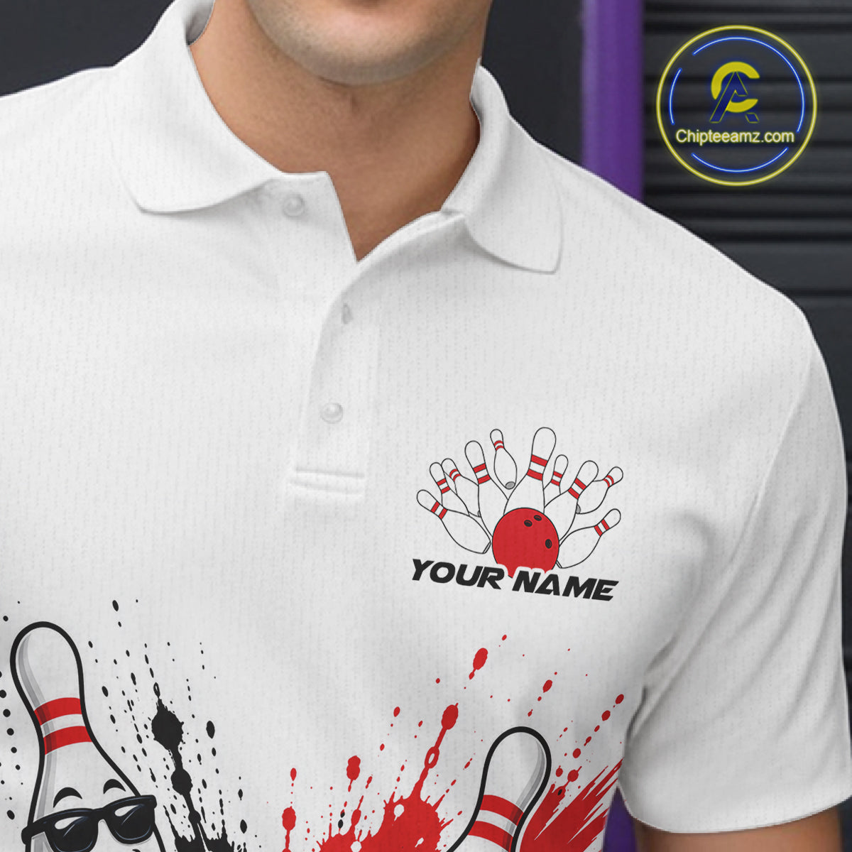 Custom White And Red Funny Beer Bowling Men Polo Shirt, Beer Drinking Party Bowling IPHW11850