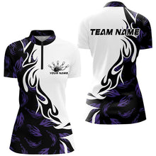 Load image into Gallery viewer, Black And Purple Custom Bowling Shirts For Women, Bowling Polo Bowling League Shirts IPHW7399