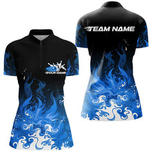 Load image into Gallery viewer, Custom Blue Flame Bowling Shirts For Women, Team Name Bowling League Shirts Bowlers Outfits IPHW7405