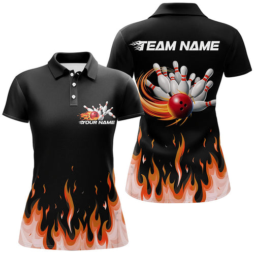 Custom Flame Bowling Shirts For Women, Bowling Team Shirts With Name Bowling League Shirt IPHW7406