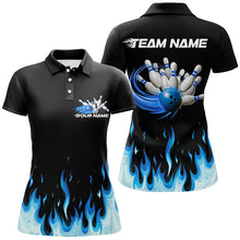 Load image into Gallery viewer, Custom Blue Flame Ladies Bowling Shirts, Bowling Team Shirts With Name Bowling League Shirt IPHW7407