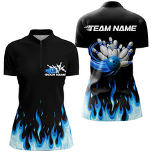 Load image into Gallery viewer, Custom Blue Flame Ladies Bowling Shirts, Bowling Team Shirts With Name Bowling League Shirt IPHW7407