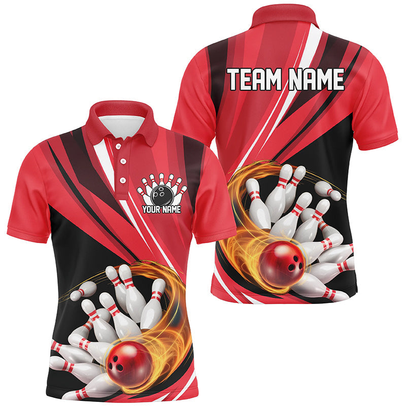 Custom Red Flame Bowling Shirts For Men, Bowling League Bowling Team Shirts Bowlers Outfit IPHW7414