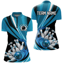 Load image into Gallery viewer, Custom Blue Flame Ladies Bowling Shirts, Bowling League Bowling Team Shirts Bowlers Outfit IPHW7415