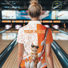 Load image into Gallery viewer, Custom Funny Smirk Orange Cat With Sunglasses Bowling Team Women Polo Shirts IPHW10104