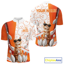 Load image into Gallery viewer, Custom Funny Smirk Orange Cat With Sunglasses Bowling Team Men Quarter-Zip Shirts IPHW10104