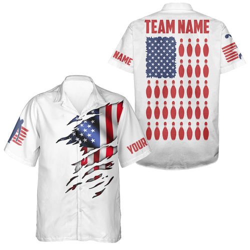 Customizable Patriotic American Flag Bowling Pins Hawaiian Shirts For Men And Women, Bowling Team Shirt IPHW3809