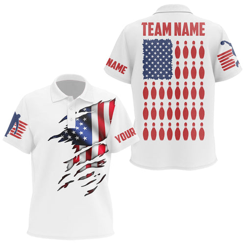 Customizable Patriotic American Flag Bowling Pins Polo Shirts For Kid, Bowling Team Shirt IPHW3809