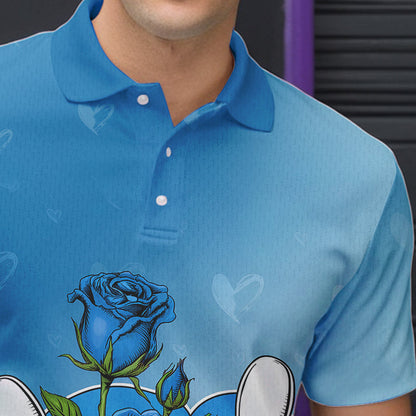 Custom Blue Valentine Bowling Polo Shirts For Men, Bowling And Roses Couple Bowling Outfits IPHW8351