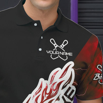 Custom Black And Red Thunder Lightning Strike Bowling Polo Shirts For Men Team Shirt IPHW8533