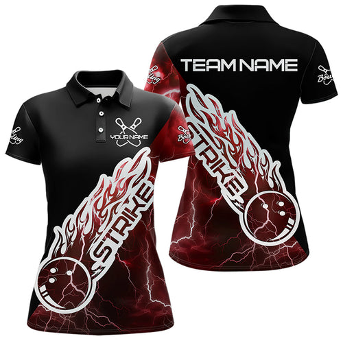 Custom Black And Red Thunder Lightning Strike Bowling Polo Shirts For Women Team Shirt IPHW8533