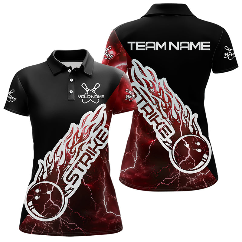 Custom Black And Red Thunder Lightning Strike Bowling Polo Shirts For Women Team Shirt IPHW8533