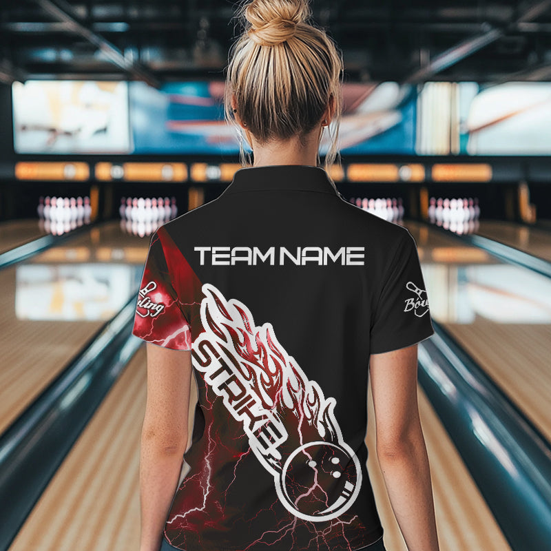 Custom Black And Red Thunder Lightning Strike Bowling Womens Quarter-Zip Shirts Team Shirt IPHW8533