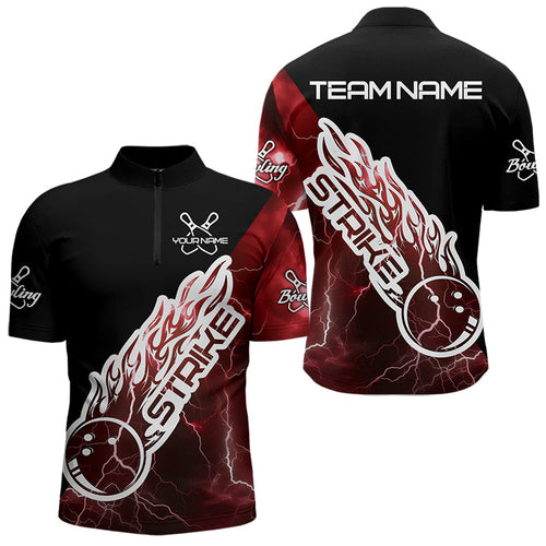 Custom Black And Red Thunder Lightning Strike Bowling Quarter-Zip Shirts For Men Team Shirt IPHW8533