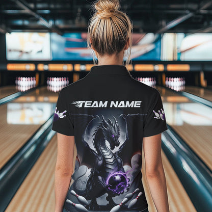 Custom Black And Purple Dragon Bowling Team Womens Quarter-Zip Shirt, Dragon Bowling Jersey IPHW8546