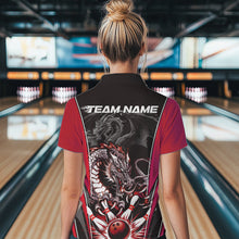 Load image into Gallery viewer, Custom Black And Red Dragon Bowling Polo Shirt For Women, Dragon Bowling Tournament Uniform IPHW8553