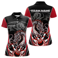 Load image into Gallery viewer, Custom Black And Red Dragon Bowling Polo Shirt For Women, Dragon Bowling Tournament Uniform IPHW8553