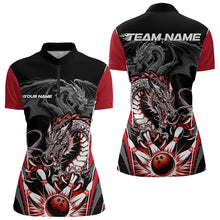 Load image into Gallery viewer, Custom Black And Red Dragon Bowling Womens Quarter-Zip Shirts, Bowling Tournament Uniform IPHW8553