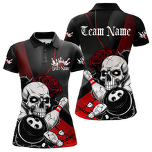 Load image into Gallery viewer, Custom Black And Red Roses Skull Bowling Team Polo Shirts For Women, Skull Bowling Jerseys IPHW8870