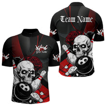 Load image into Gallery viewer, Custom Black And Red Roses Skull Bowling Team Quarter-Zip Shirts For Men, Skull Bowling Jerseys IPHW8870