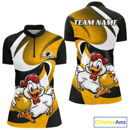 Custom Black And Yellow Cute Funny Chicken Bowling Jerseys Bowling Team Shirt For Women IPHW11629