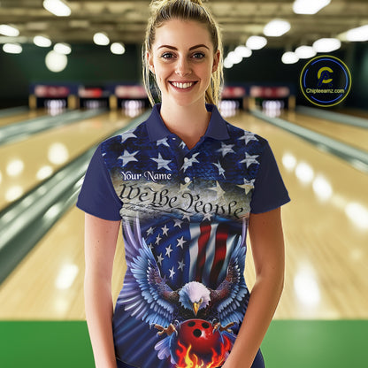 Customized Eagle Bowling Shirt Patriotic Polo Bowling Jersey For Women US Bowling | Blue IPHW7110