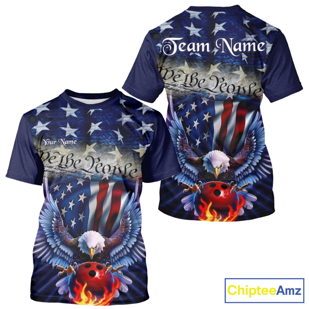 Customized Blue Eagle Bowling Patriotic T-Shirts Bowling Jersey For Men US Bowling IPHW7110