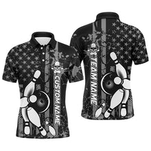 Load image into Gallery viewer, American Flag Black And White Custom Bowling Polo Shirts For Men, Patriotic Bowling Team Jerseys IPHW5211