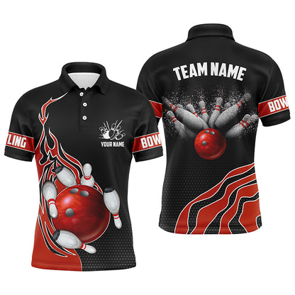 Red Flame Bowling Polo Shirts For Men Bowling Ball, Custom Bowling Team Jerseys Bowler Outfits IPHW5216