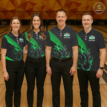 Load image into Gallery viewer, Black And Green Custom Flame Bowling Tournament Jerseys For Men, Bowling Team Shirts IPHW7926