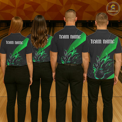 Black And Green Custom Flame Bowling Tournament Jerseys For Men, Bowling Team Shirts IPHW7926