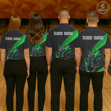 Load image into Gallery viewer, Black And Green Custom Flame Bowling Tournament Jerseys For Men, Bowling Team Shirts IPHW7926