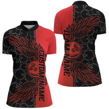 Load image into Gallery viewer, Black And Blue Custom Bowling Ball And Wings Bowling Shirts For Women, Bowling Team Uniform IPHW7927