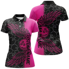 Load image into Gallery viewer, Black And Pink Custom Bowling Ball And Wings Bowling Shirts For Women, Bowling Team Uniform IPHW7928